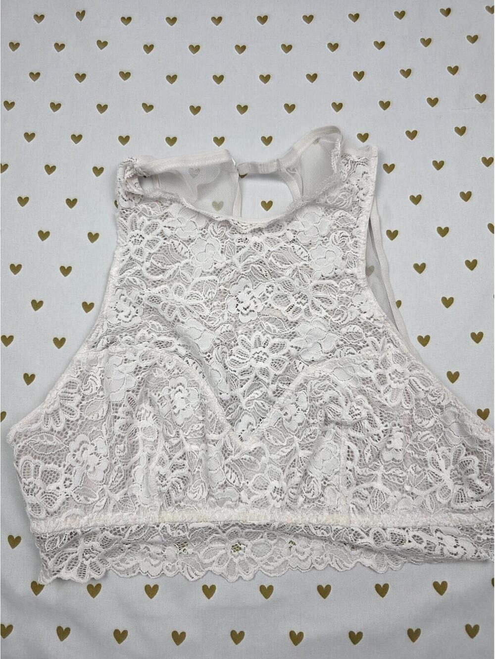 Victorias Secret White Lace High Line Large Bralette Bra Top Tank